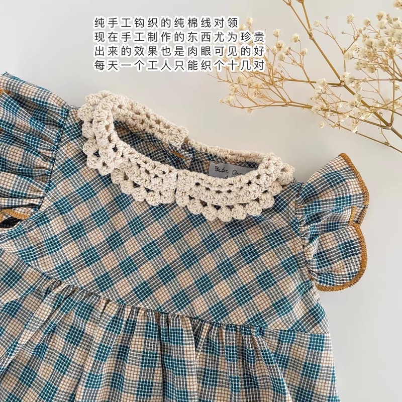 Bộ quần áo kẻ xanh cho bé gái_