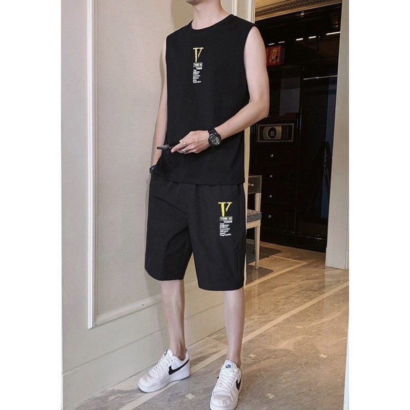 Đồ bộ hè nam 3 lỗ in V cực chất bigsize dành cho nam nữ mặc nhà thể thao tập gym du lịch đi biển siêu đẹp CHP