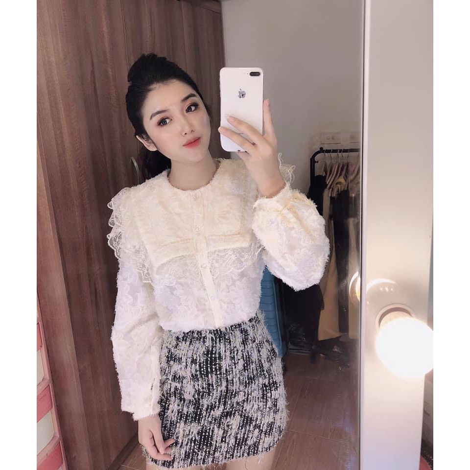 Set áo sơ mi & chân váy lông
