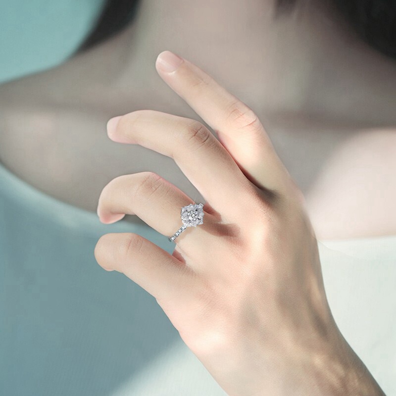 Nhẫn bạc đính đá CZ hình hoa tươi mới phong cách lãng mạn thời trang cho nữ