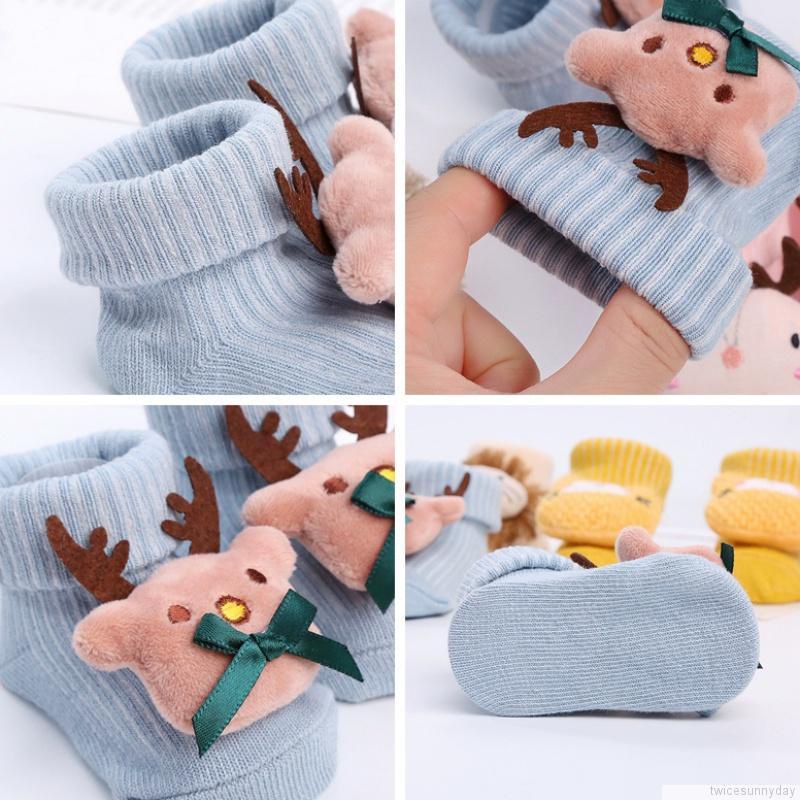 Vớ cotton cổ cao in họa tiết hoạt hình dễ thương chống trượt giữ ấm cho bé sơ sinh