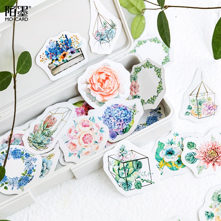Hộp 45 chiếc sticker VƯỜN HOA SẮC MÀU PASTEL vintage trang trí sổ, decor quà tặng, bullet journal
