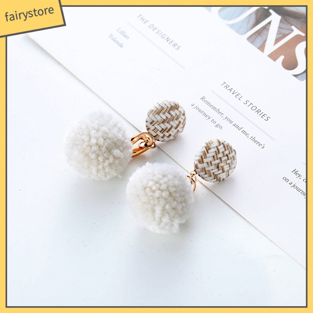 Bông Tai Dáng Dài Phối Cục Bông Đáng Yêu Cho Nữ