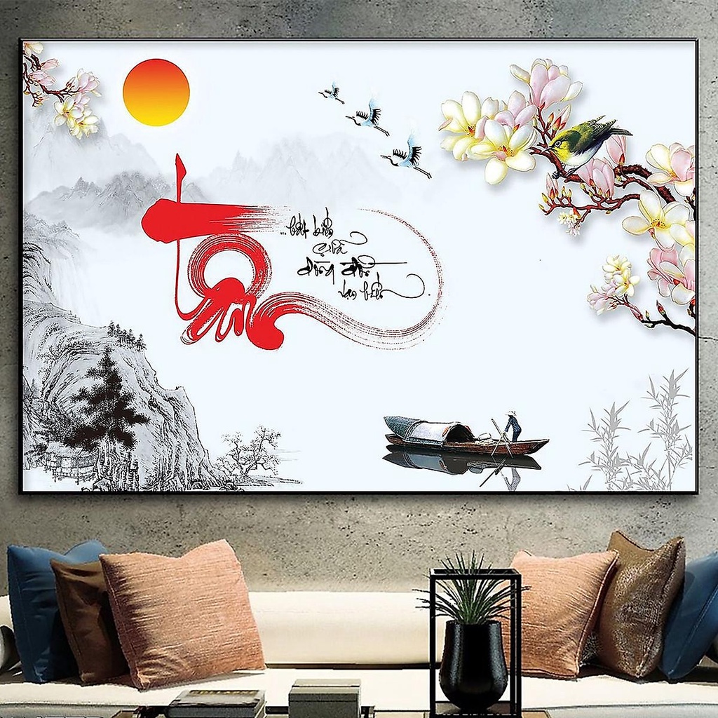Tranh Treo Tường Hiện Đại _ Tranh Tráng Gương Pha Lê Thư Pháp Chữ Tâm