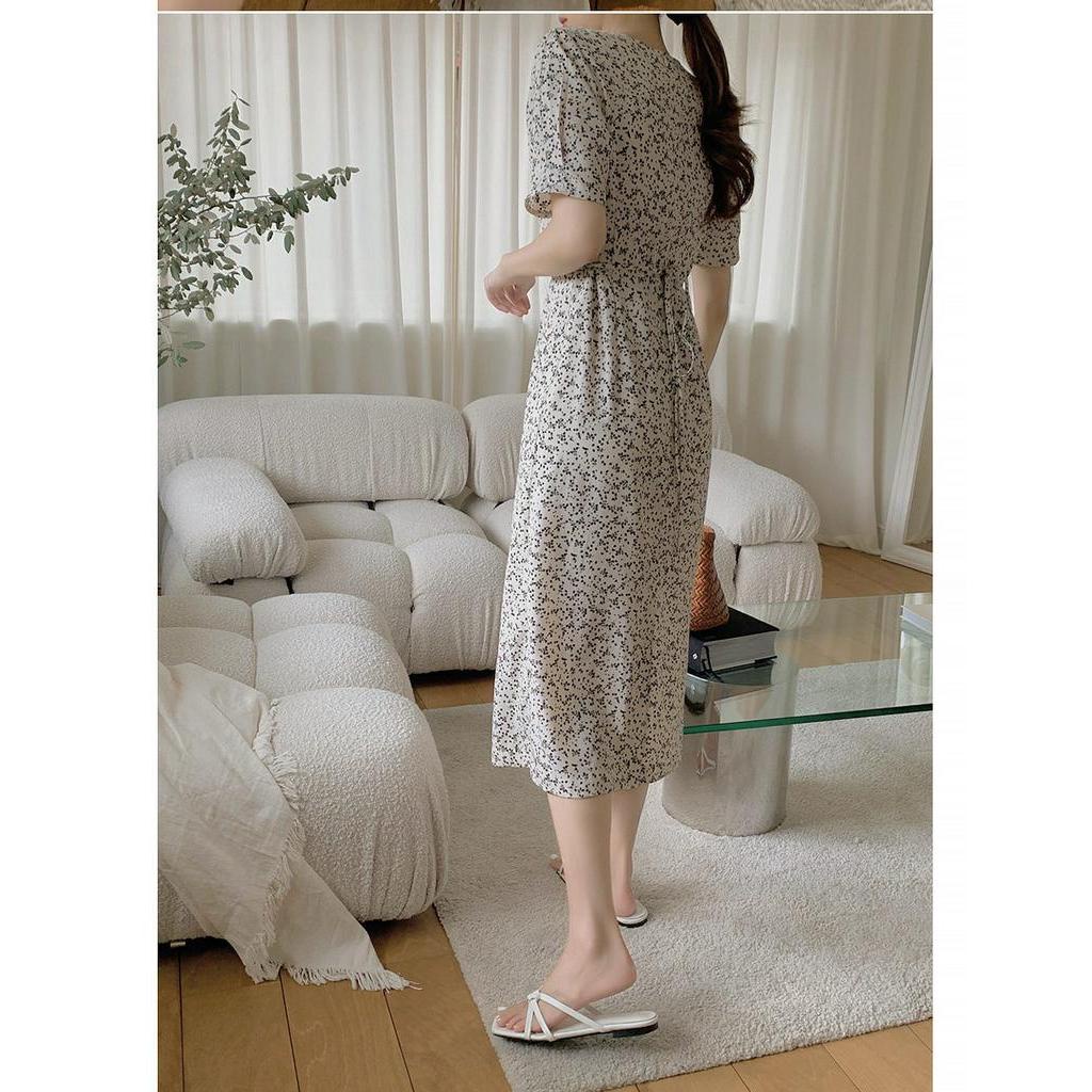 Đầm Voan Hoa Cổ V Thắt Dây Eo Thời Trang Quý Phái 63239