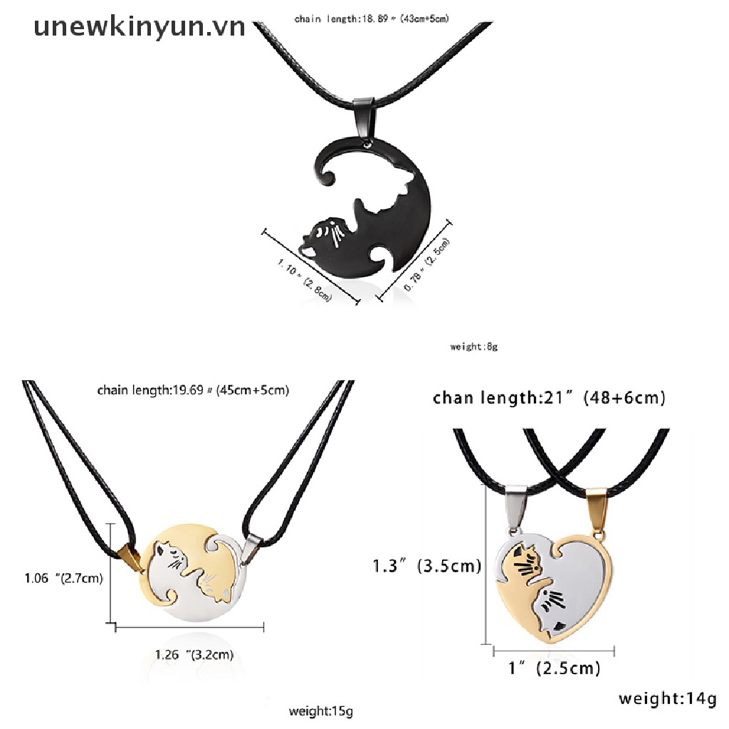 【UU】 2pc/set Couple Heart Necklace Matching Puzzle Cat Pendant Jewelry Valentine Gift .