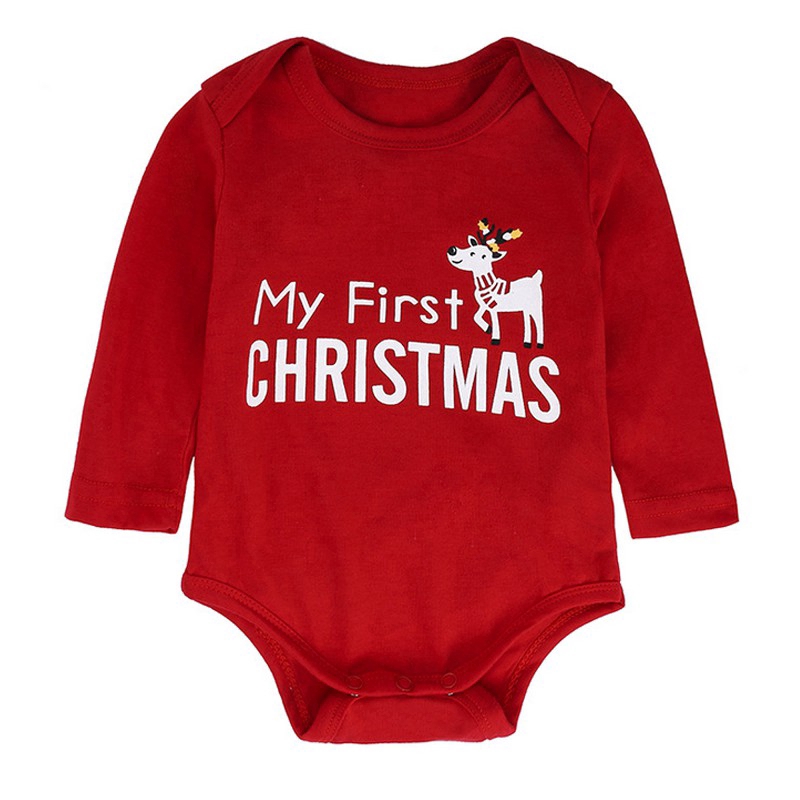 Bộ quần áo bodysuit kẻ sọc in chữ chủ đề Giáng sinh cho bé