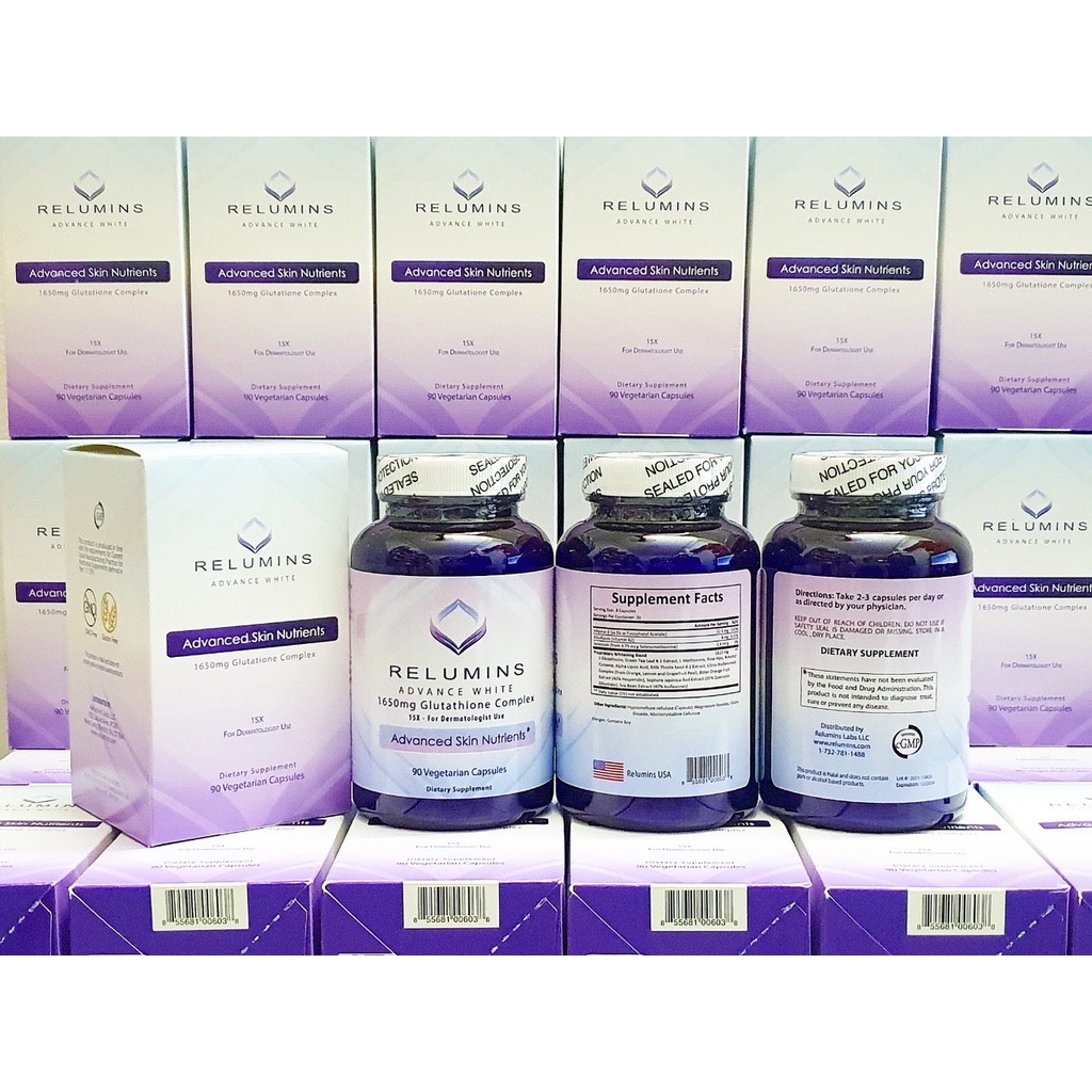 Viên Uống Siêu Trắng Da Relumins Advance White 1650mg Của Mỹ 90 Viên.