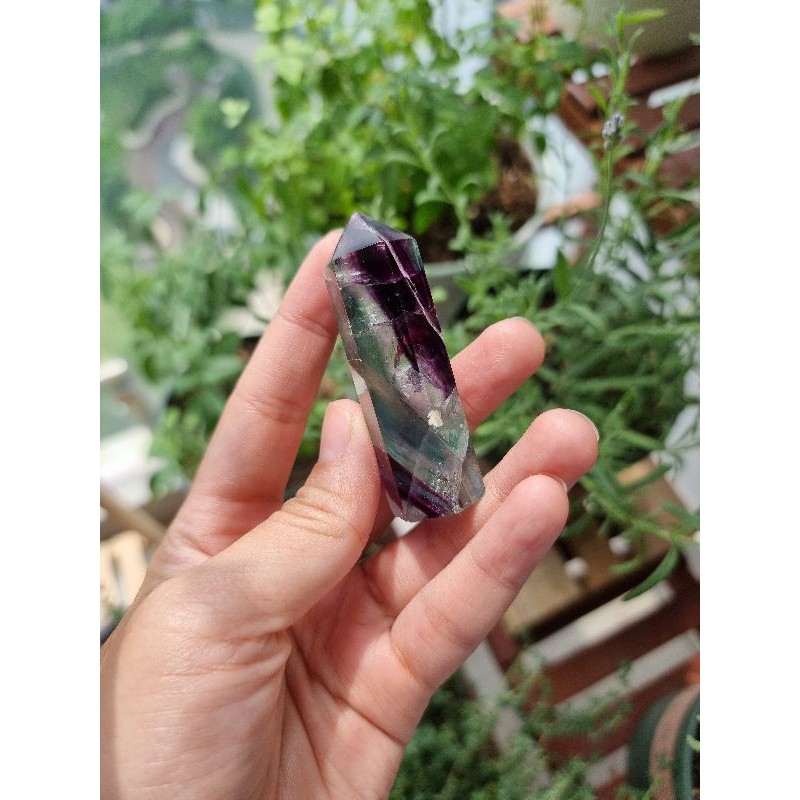 Trụ đá thanh tẩy Fluorite đa sắc nhiều màu hàng chất đẹp, dùng trong Tarot, reiki, thiền định, phong thủy