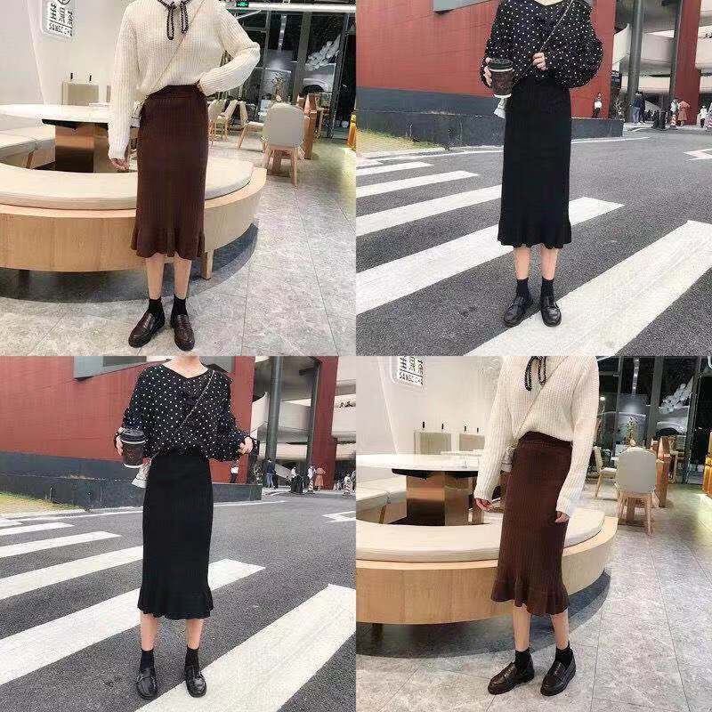 New Korean version of the year 2020 of women's high-waist pleated knitted dresses and waist-length fishtail skirts