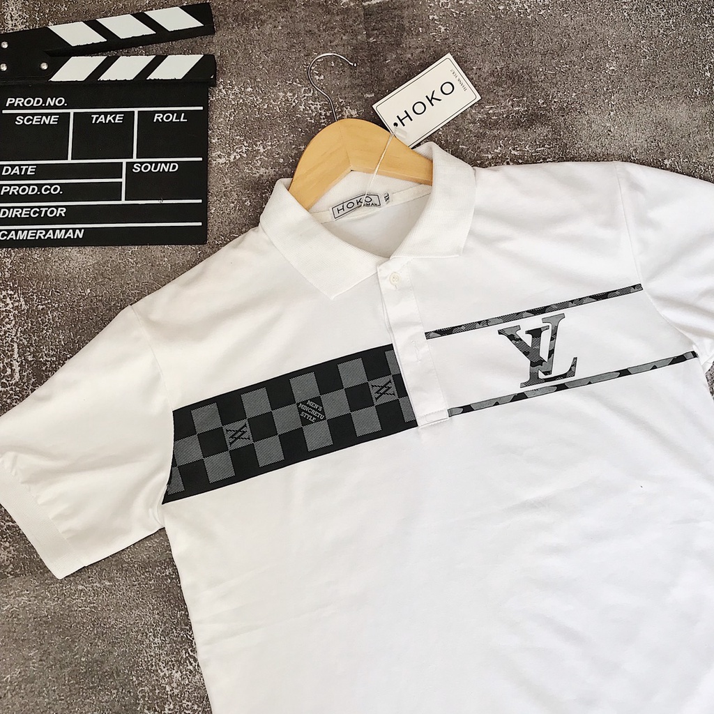 Áo Polo nam cổ bẻ phối in chữ LV form ôm dáng người chuẩn chất vải thun lạnh cotton thoáng mát | BigBuy360 - bigbuy360.vn