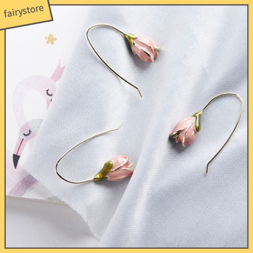 Khuyên tai dáng dài mặt hình hoa tulip phong cách vintage tùy chọn màu sắc