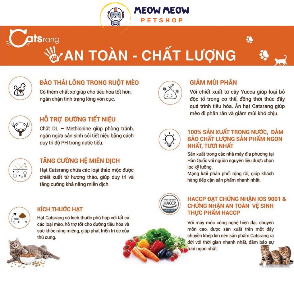 Hạt cho mèo Catsrang | Túi 5KG | Thức ăn cho mèo xuất sứ Hàn Quốc cho mọi lứa tuổi