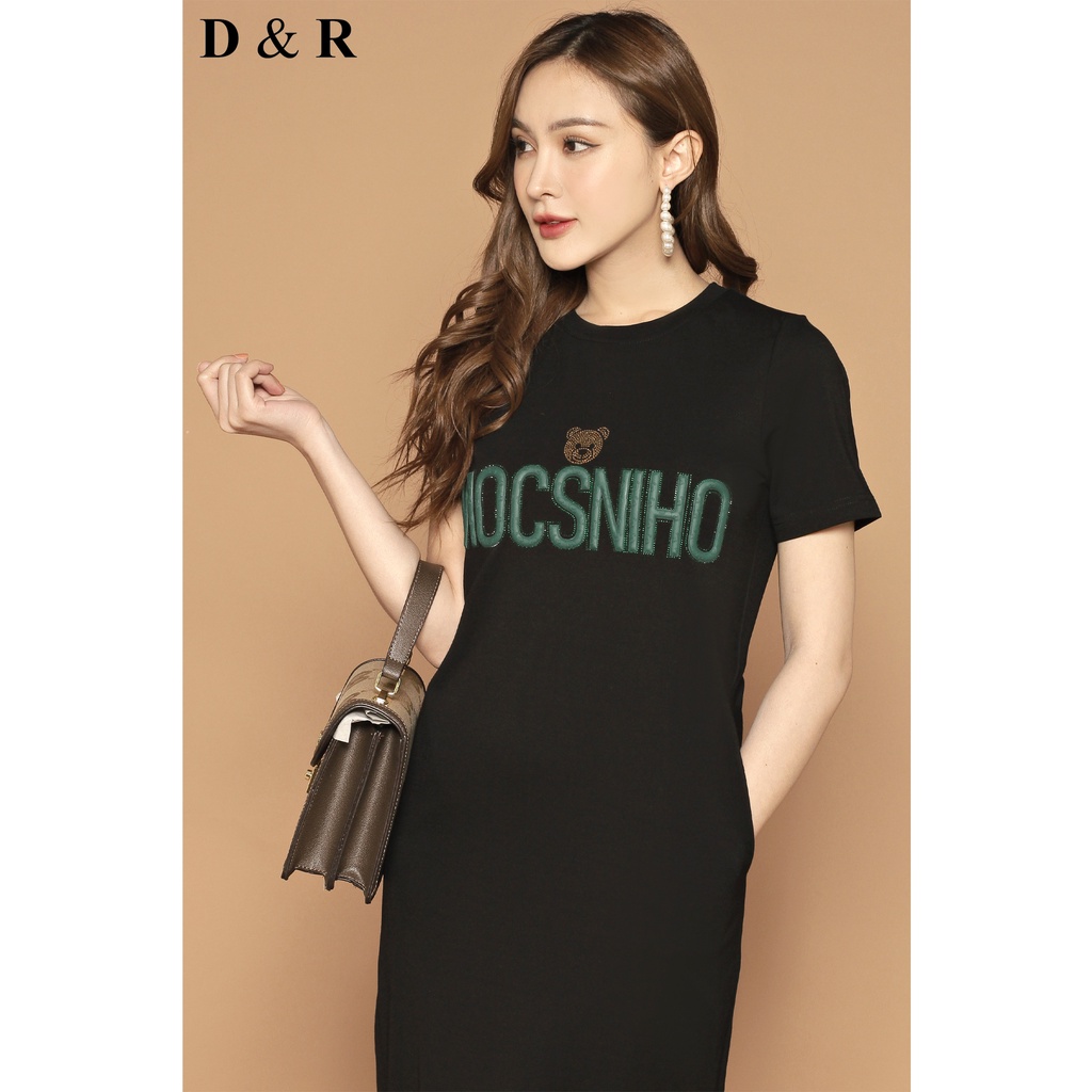 Đầm thun suông bigsize họa tiết đính đá Quảng Châu cao cấp D&R Fashion D147