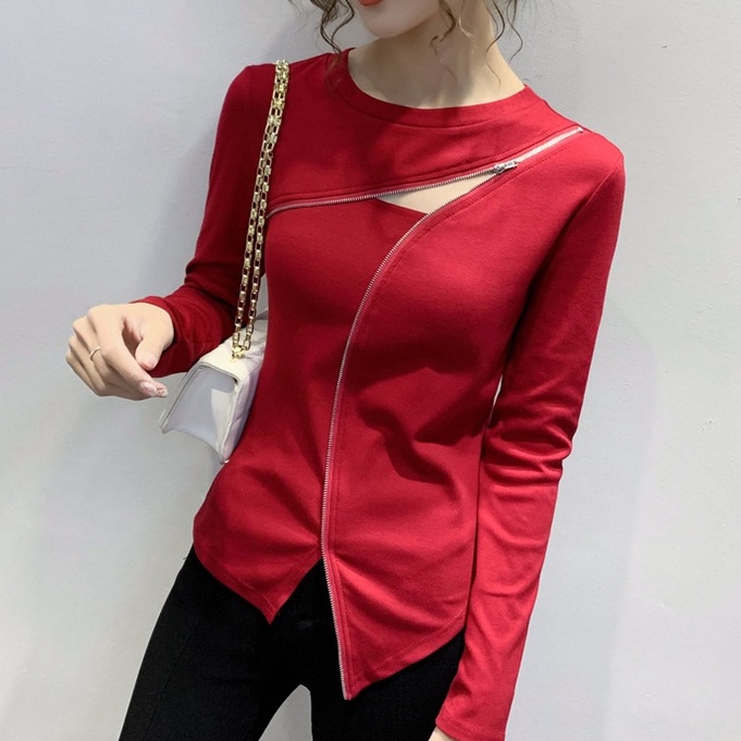 Áo thun dài tay nữ Có Khoá Kéo Kiểu Dáng