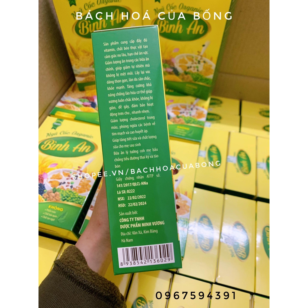 Bột Ngũ cốc Organic dinh dưỡng Bình An pha uống (Hộp 15 gói x 15g) - Giúp tăng/ giảm cân, lợi sữa thơm ngon, bổ dưỡng