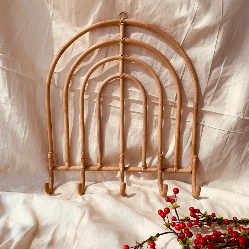 Móc treo đồ treo tường bằng mây tự nhiên - Giá treo quần áo, giá mây treo decor nhà phong cách Vintage