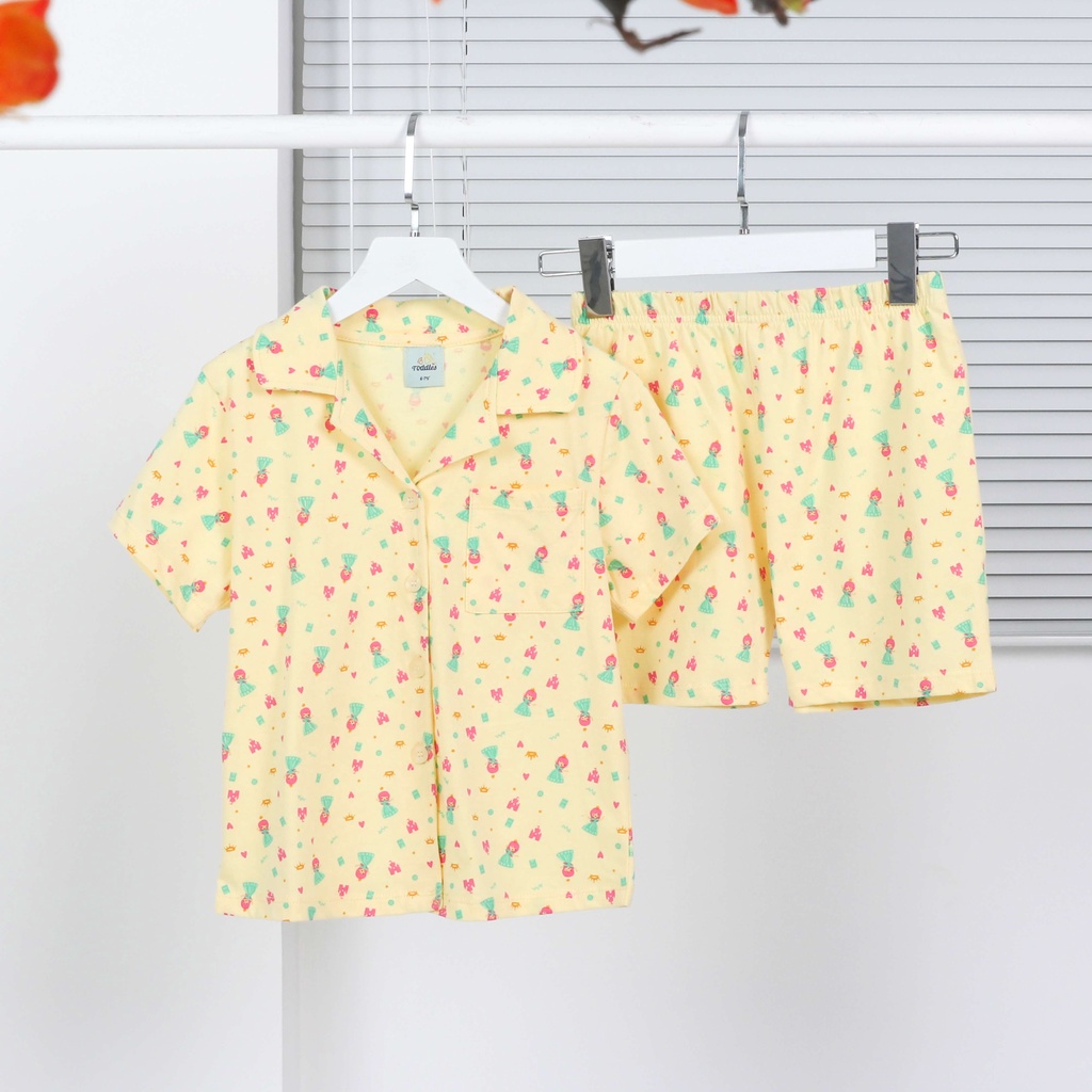 PIJAMA THUN TAY NGẮN 100% COTTON CAO CẤP TODDLES BÉ GÁI