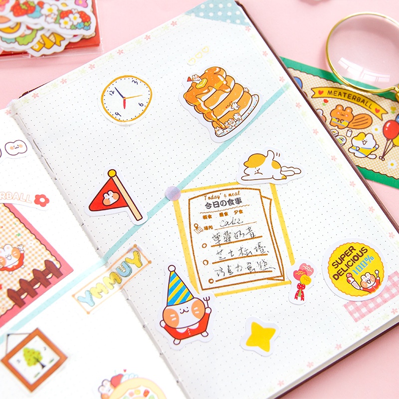 Sticker động vật dễ thương gấu và thỏ trang trí sổ tay 40 miếng