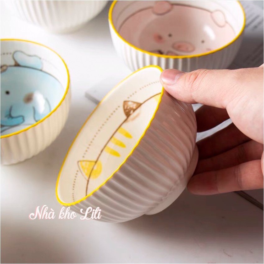 Bộ bát sứ ăn dặm cho bé hình thú dễ thương, bát ăn cho gia đình dung tích 250ml