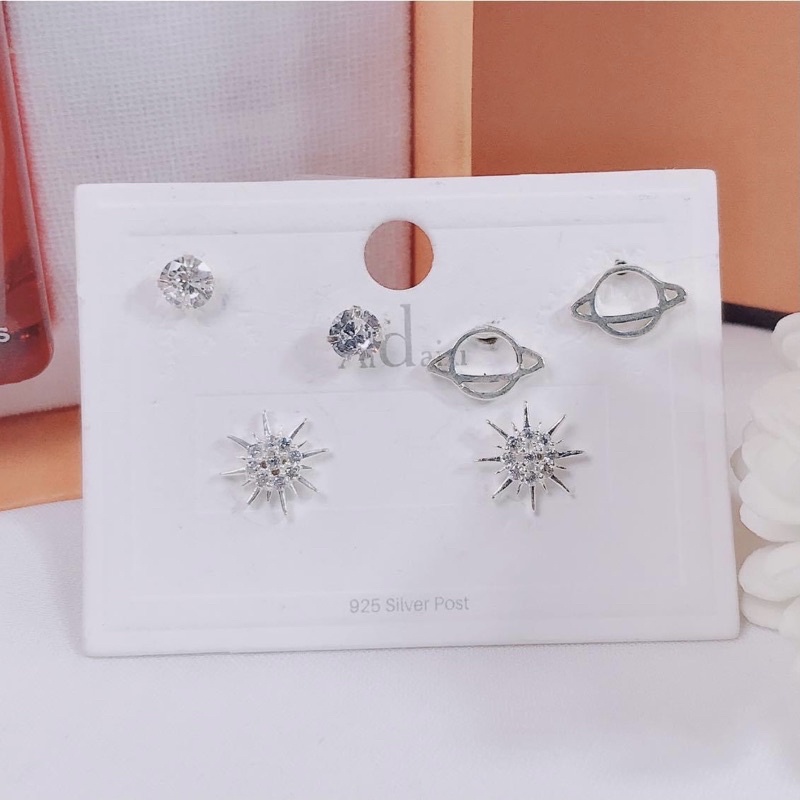 Bộ Bông tai nữ Bạc ta ( 1 bộ gồm 3 đôi ) - Bộ khuyên tai nữ Bạc ta - Vàng bạc Khải Khải