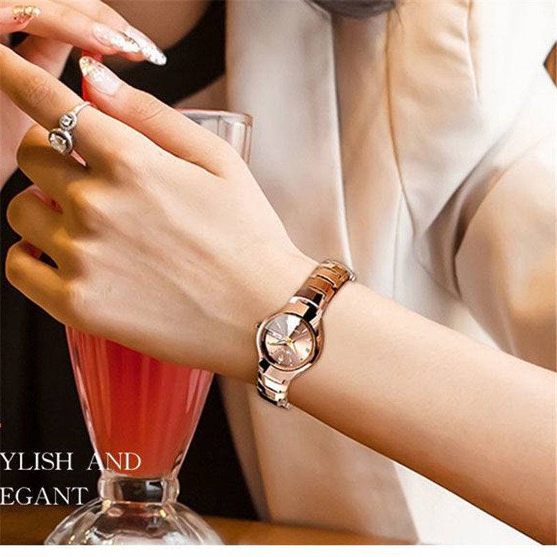 Swiss Chính Hãng Toàn Bộ - Đồng Hồ Cơ Tự Động Chống Thấm Nước Ánh Sáng Ban Đêm - Thép Nghiêng Nhẹ Màu Đỏ Thời Trang Cho Nữ