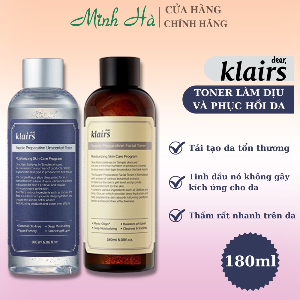 Toner Klairs không mùi Supple Preparation Unscented Toner 180ml nước hoa hồng klairs không mùi dành cho mọi loại da