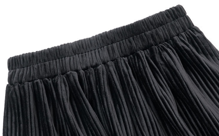 Chân Váy Len Long Gold Velvet Cake Pleated High Waist Thin A-line Skirt