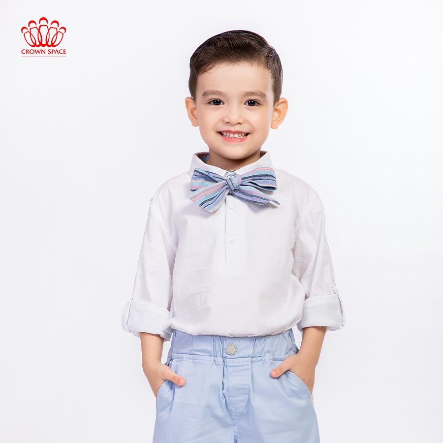 Áo sơ mi bé trai màu trắng Crown Kids Fashion T-Shirt CKBL2291403 cho bé 3-9 tuổi size 5-9