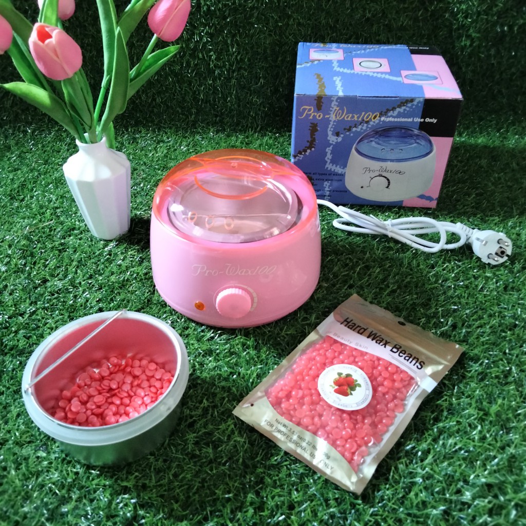 (V) Combo nồi nấu sáp wax lông tại nhà Pro wax 100 kèm 100g sáp vỏ vàng,que