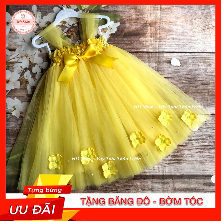 Đầm công chúa cho bé ❤️FREESHIP❤️ Đầm công chúa cho bé hoa 3d đính hoa tú cầu dưới chân