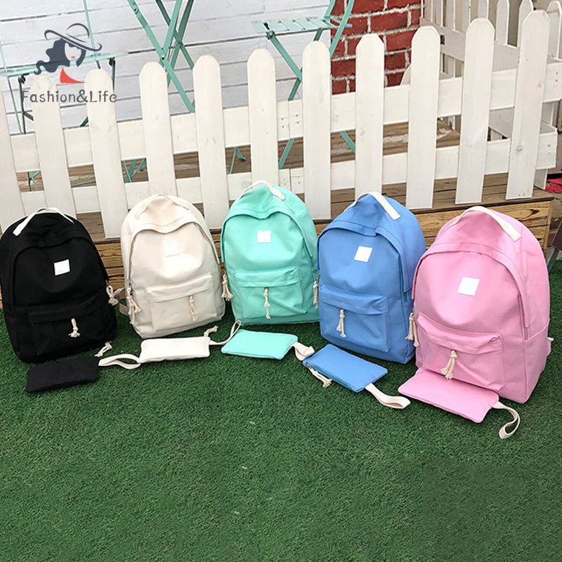 Set Ba Lô + Túi Đeo Chéo + Bóp Viết Vải Canvas Dễ Thương Cho Nữ