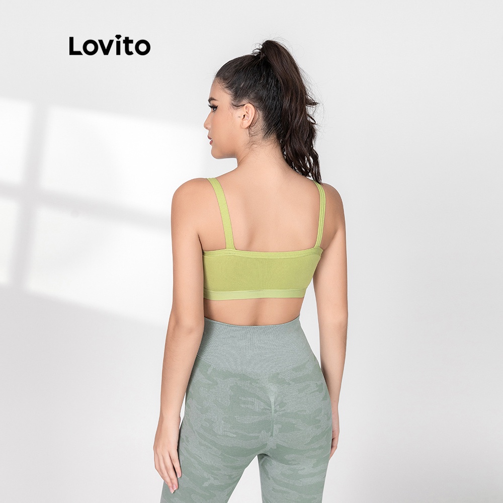 Áo ngực Lovito có đệm mút Yoga mềm mại, thoải mái với thiết kế lưng đẹp L0602 (đen / xanh lá)