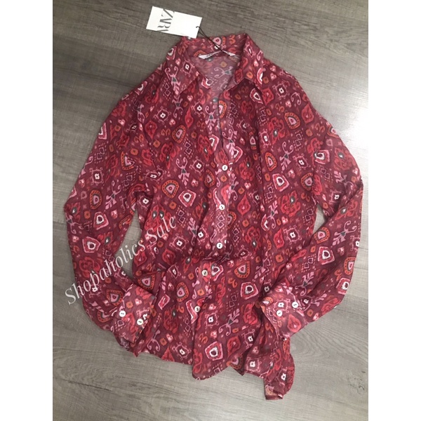 Áo sơmi voan đỏ ZARA Auth new tag S
