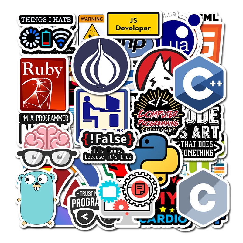 50 PCS Programming Sticker Technology Software Programs Data Computer Stickers for Geek DIY Computer Laptop Phone ELEN