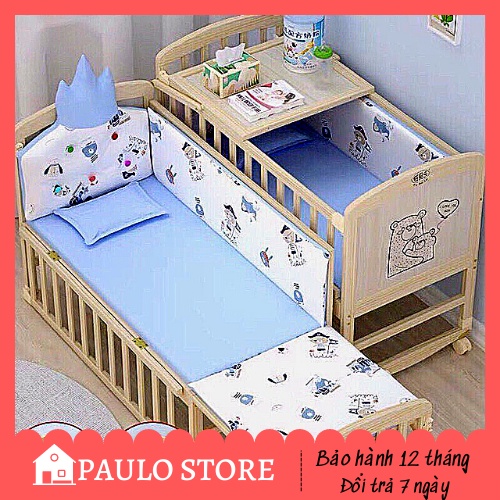 Cũi cho bé gồm Cũi, Đệm xơ dừa, Màn cho bé - Kết hợp 2 tầng tiện ích, có thể kéo dài