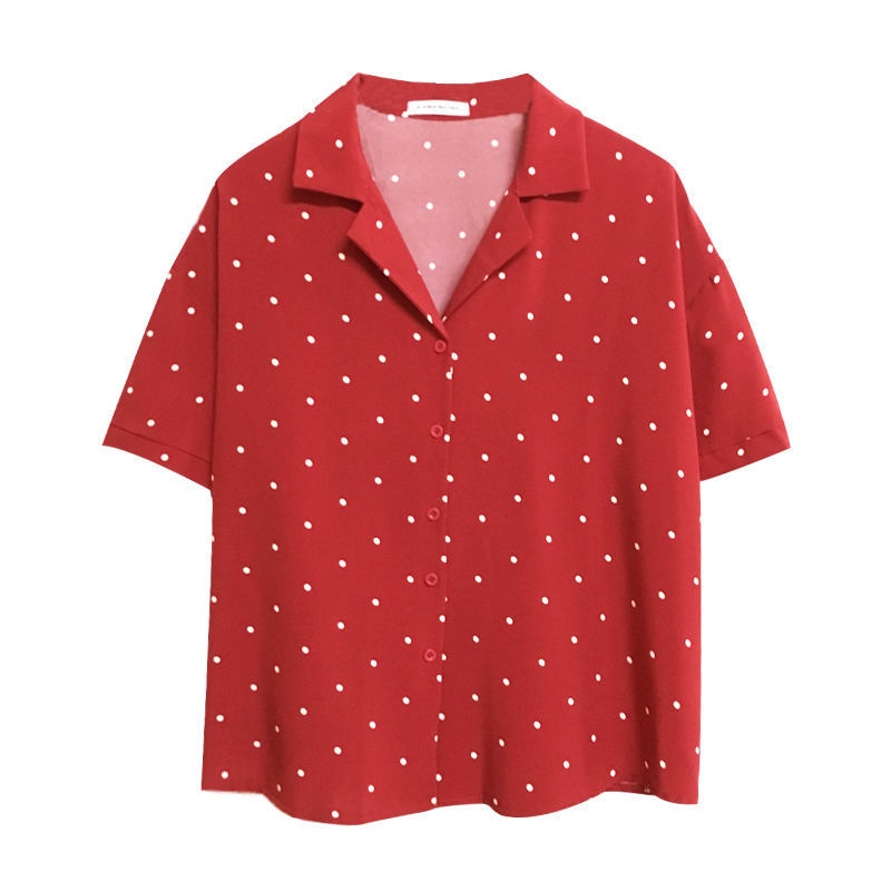 Áo Sơ Mi Tay Ngắn Chấm Bi Thời Trang 164582 Áo Sơ Mi Cổ Vest Dáng Rộng Thời Trang Hàn Quốc