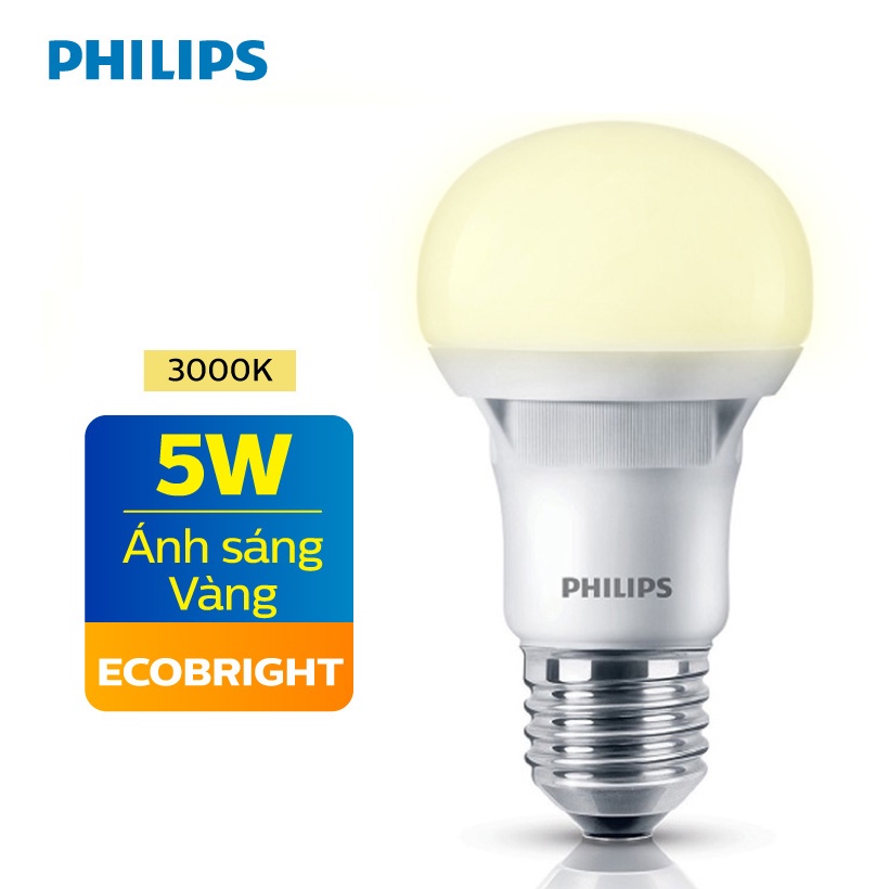 Bóng đèn PHILIPS led Ecobright 5W 3000K E27 A60 - Ánh sáng vàng