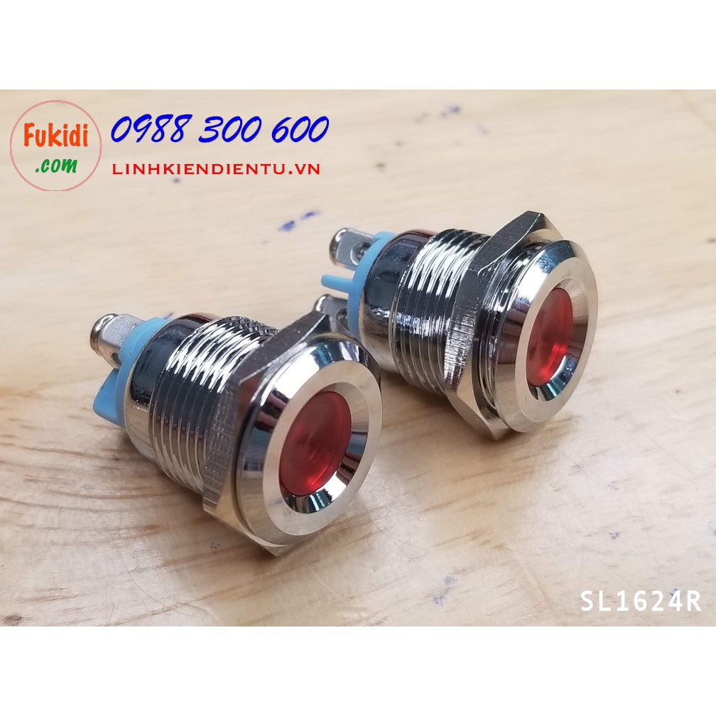 Đèn LED báo nguồn, báo tín hiệu vỏ kim loại, phi 16mm, điện áp 24V