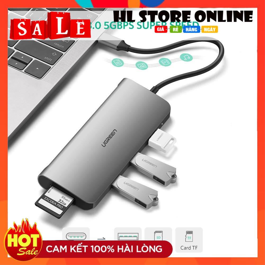 💖 Bộ chuyển USB C to HDMI+VGA+USB 3.0+LAN 1Gbps + Card Reader Ugreen 40873 - Ugreen 40873