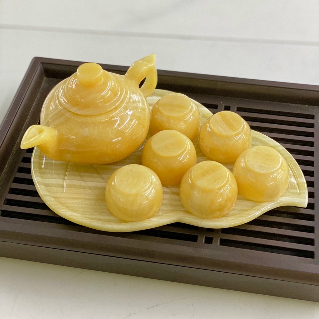 BỘ ẤM TRÀ BẰNG ĐÁ HOÀNG LONG(vàng) - ĐÁ NGỌC 0NYX(Xanh)( 6 CHÉN)