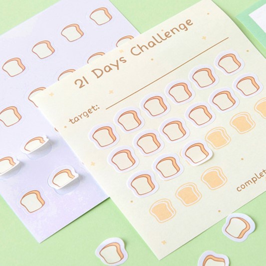 Giấy ghi chú, note, 21 ngày challenge kèm sticker lên kế hoạch mục tiêu pastel check list, học từ vựng