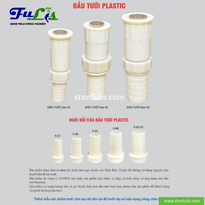 ĐẦU VÒI TƯỚI VIỆT NHẬT TAY CẦM PHUN XA NHỰA ABS, ĐẦU TƯỚI INOX CHO CÂY ĂN TRÁI SIZE 30 Đuôi 27 - Fulis