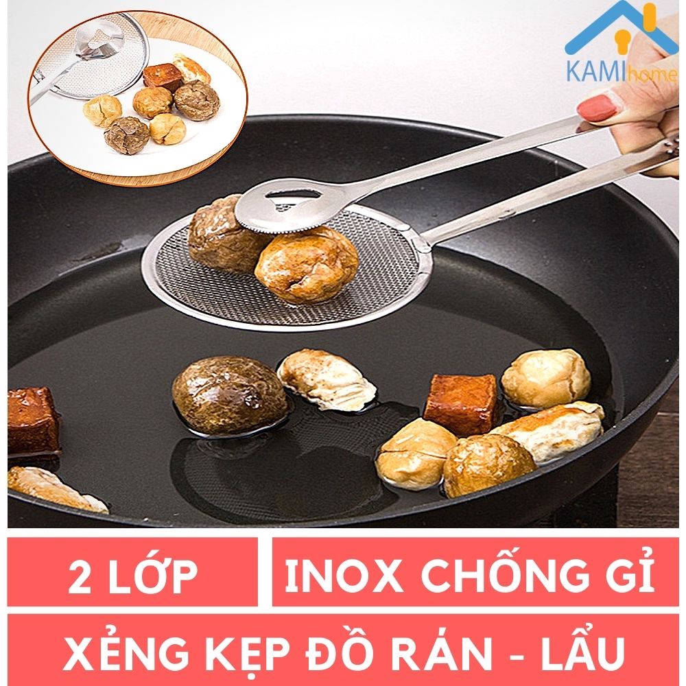 Kẹp thức ăn inox có lưới lọc ráo dầu xẻng lật gắp đồ chiên rán nướng lẩu mã 20067