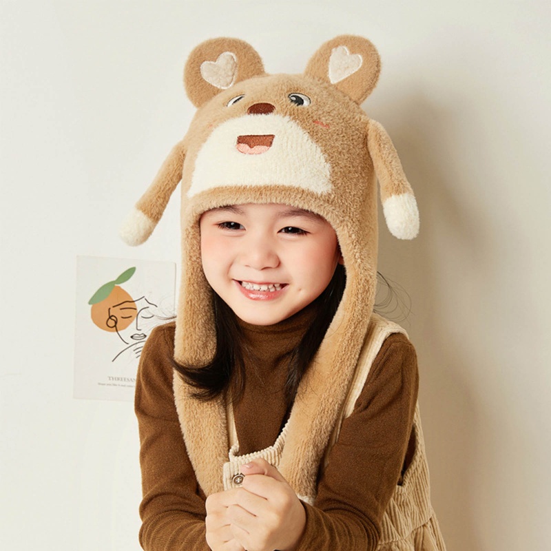 Mũ Beanie Mềm Phối Tai Thỏ Có Thể Chuyển Động Vui Nhộn Thời Trang Mùa Đông Cho Bé Gái
