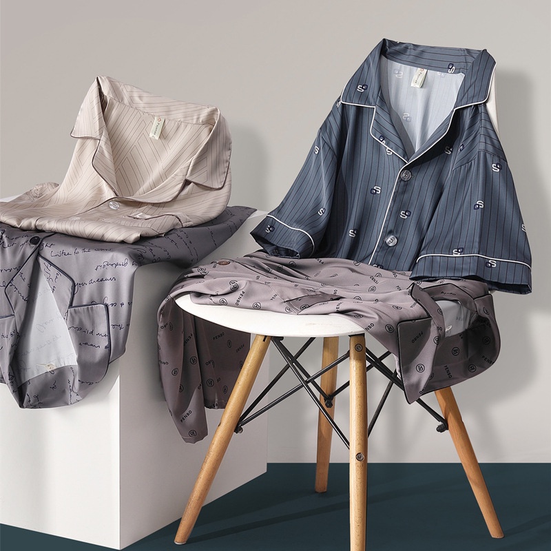 NG8752 Bộ pyjama nam ngắn tay lụa satin mềm mại cao cấp hàng nhập - Thời Trang Dương