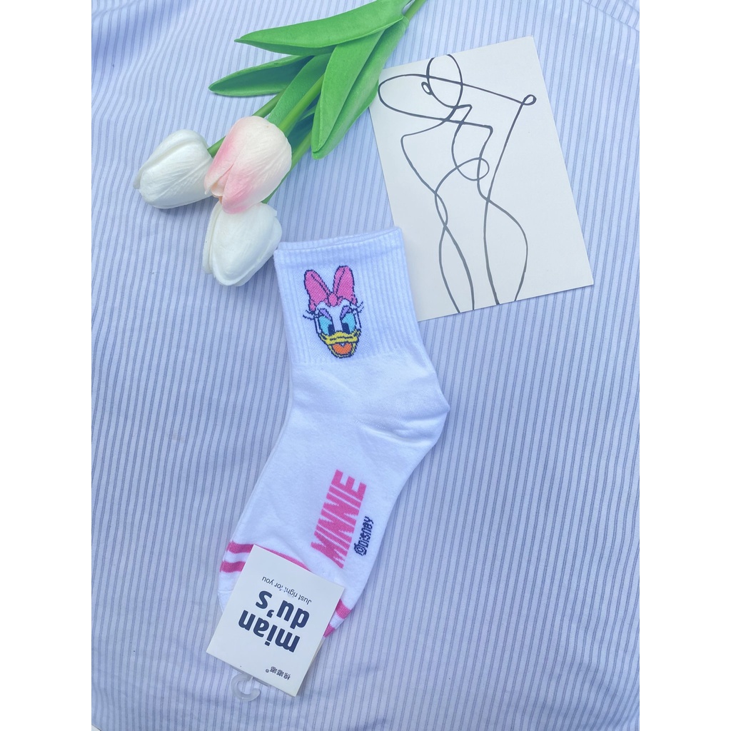 Tất trắng Muzini vớ cổ cao in họa tiết nhân vật hoạt hình cực xinh TN213