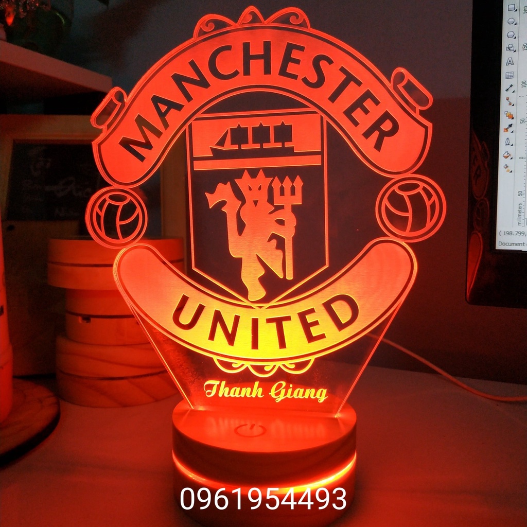 ✥Đèn Led 3D | Manchester United |Decor bàn học Decor làm việc quà tặng sinh nhật có khắc tên theo yêu cầu
