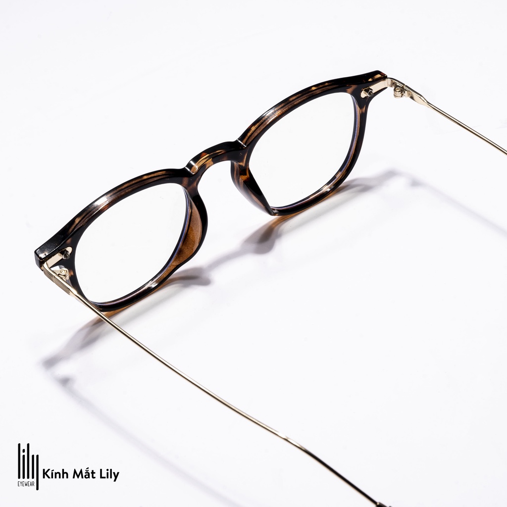 Kính gọng tròn nam nữ LILYEYEWEAR giả cận càng kính thanh mảnh thời trang 9321