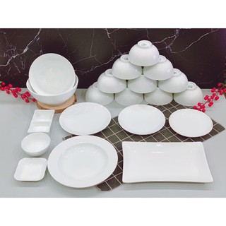 Bộ bát đĩa trắng Bát Tràng Cao Cấp Hàng Đẹp Loại 1 20 chi tiết